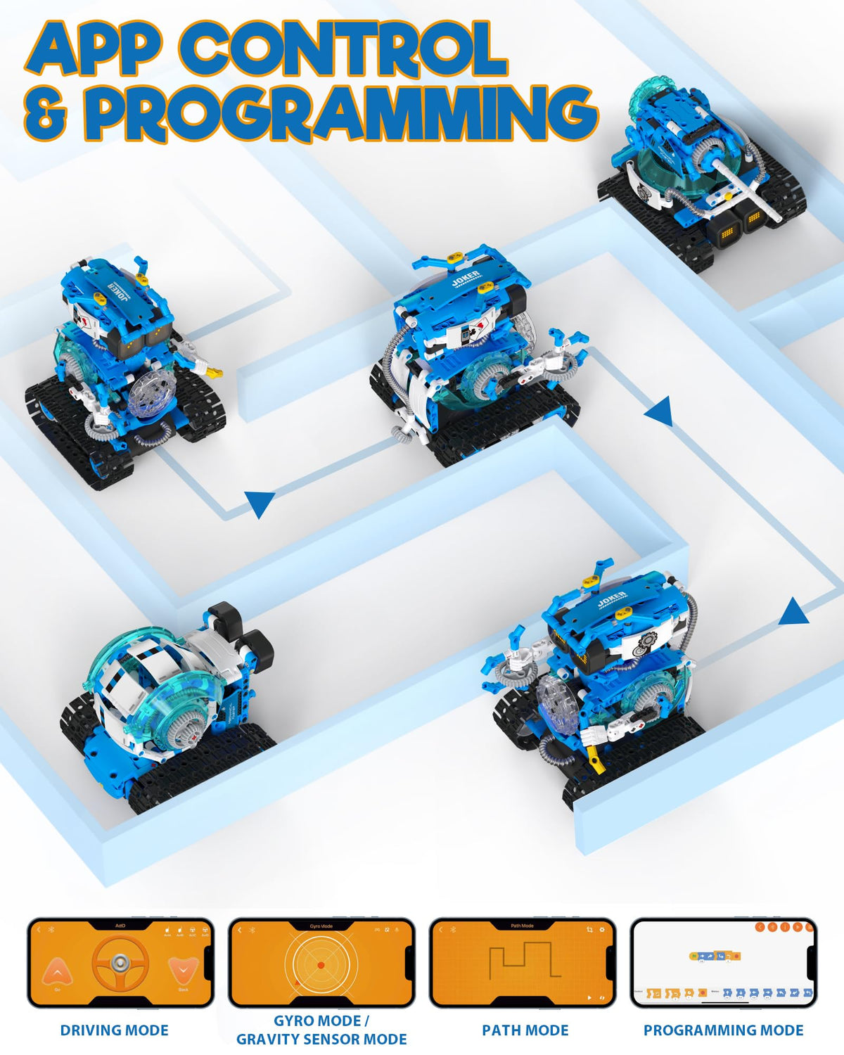 Opmind 5-in-1 STEM RC Robot Building kit, 494Pcs App Coding, Boys Age 8-13