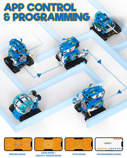 Opmind 5-in-1 STEM RC Robot Building kit, 494Pcs App Coding, Boys Age 8-13