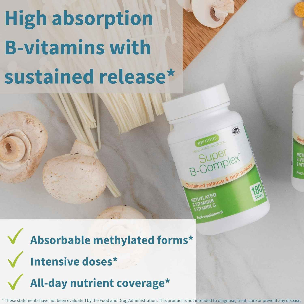 Super B-Complex 180 Tablets & High Absorption Omega-3 Wild Fish Oil 1360mg Bundle, Methylated Sustained Release B Complex and 1000mg EPA & DHA with Astaxanthin, by Igennus