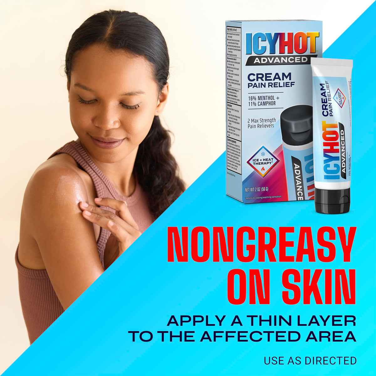 Icy Hot Advanced Pain Relief Cream, Fast-Acting, Max Strength Pain Relief with Menthol 16% and Camphor 11%, Ice and Heat Contrast Therapy for Backaches, Joints, Muscle Strains and Arthritis, 2 oz