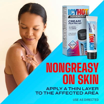 Icy Hot Advanced Pain Relief Cream, Fast-Acting, Max Strength Pain Relief with Menthol 16% and Camphor 11%, Ice and Heat Contrast Therapy for Backaches, Joints, Muscle Strains and Arthritis, 2 oz