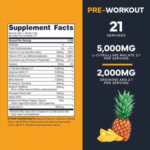 Type Zero Clean Pre Workout Powder (Pineapple Mango) 21 Servings - 200mg Natural Caffeine, L-Citrulline Malate, Beta Alanine, Alpha GPC, Huperzine A, Himalayan Salt, Sugar Free