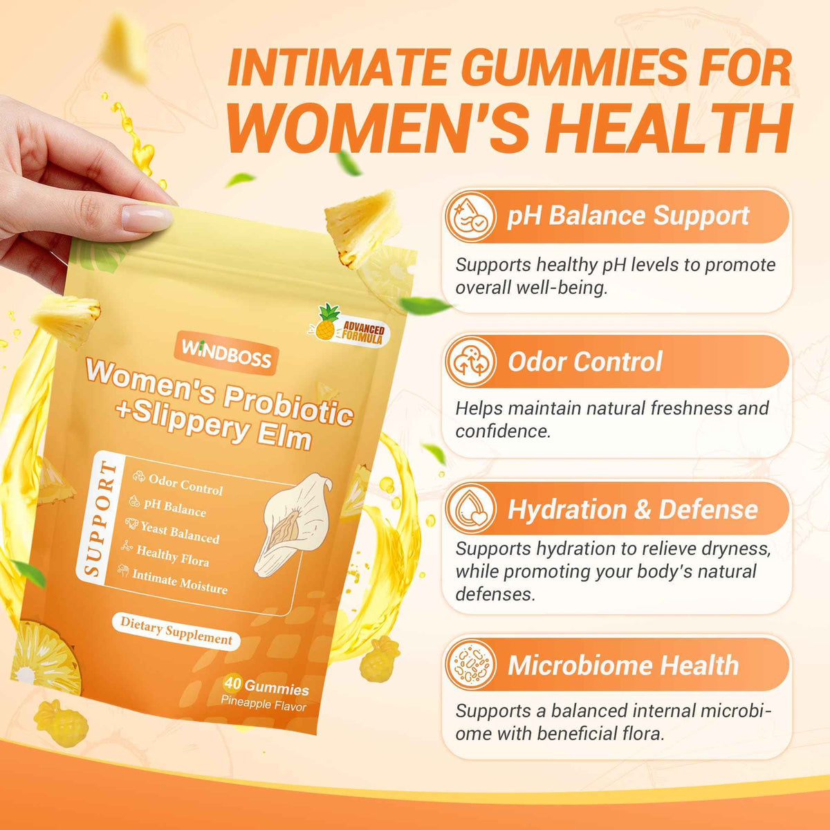 Her Juicy Womens Probiotic Gummies - Daily Feminine Care for Vaginal Health & Yeast PH Balance with Slippery Elm & Prebiotics - Supports Freshness & Balance - Individually Wrapped, 40 Gummies