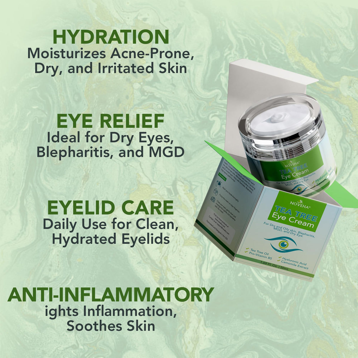NOVEHA Tea Tree Oil Anti Wrinkle Eye Cream – Eyelid Cream for Dry & Itchy Skin, Hydrating Under Eye Treatment for Wrinkles, Dark Circles & Puffiness, Face Moisturizer – 1.69 Fl Oz