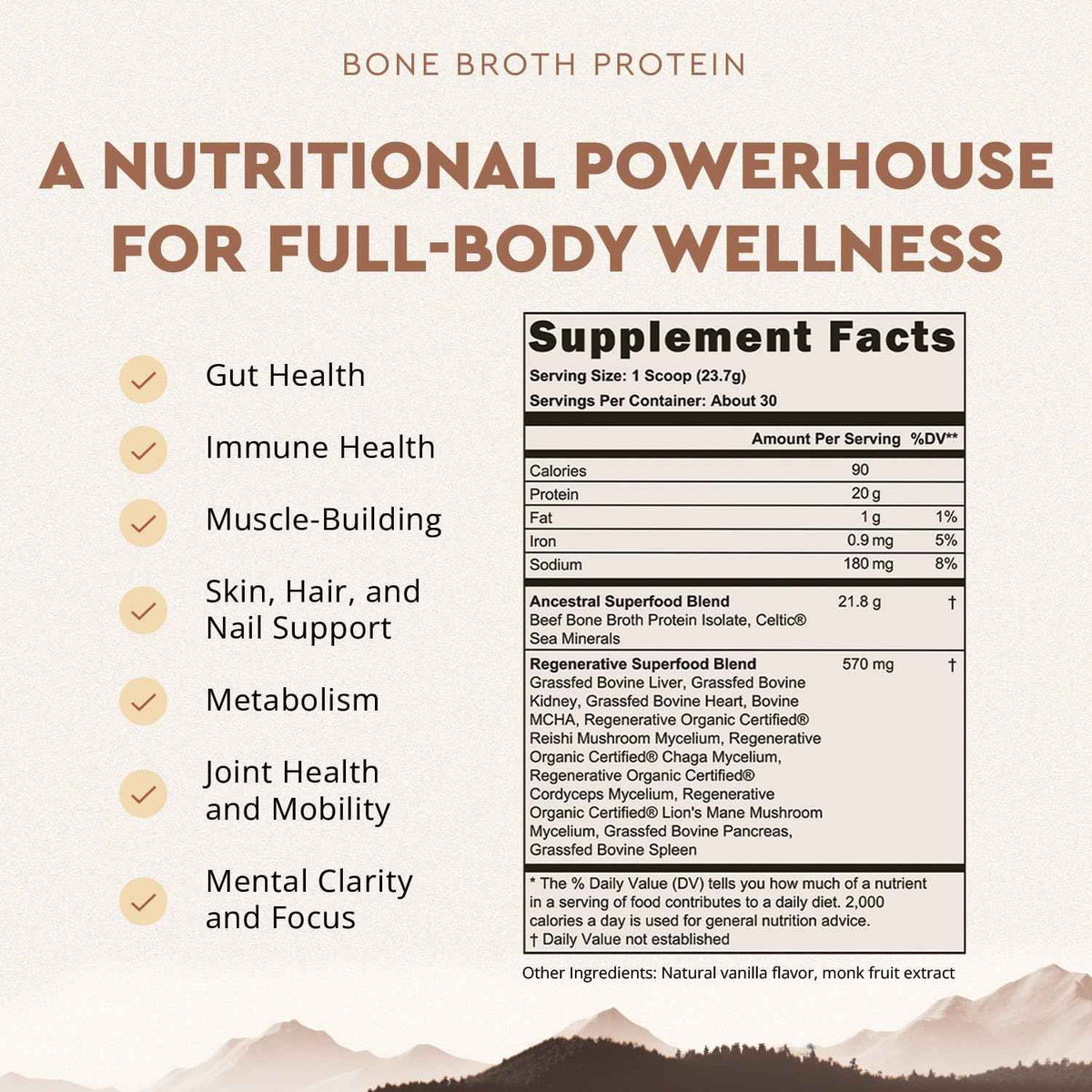 Ancestral Supplements Vanilla Protein Bundle & Frother Wand - Grass Fed Beef Organ Blend with 20g Protein, Gut Health Support & Organic Mushrooms, Rechargeable Electric Frother Wand (Double Whisk, Sta