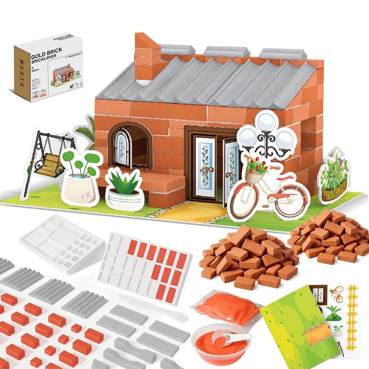 ROHSCE House Building Set for Kids 4+, Mini Brick Construction Kit with Mortar, STEM Architecture Blocks, Reusable DIY Projects, Creative Birthday Gift