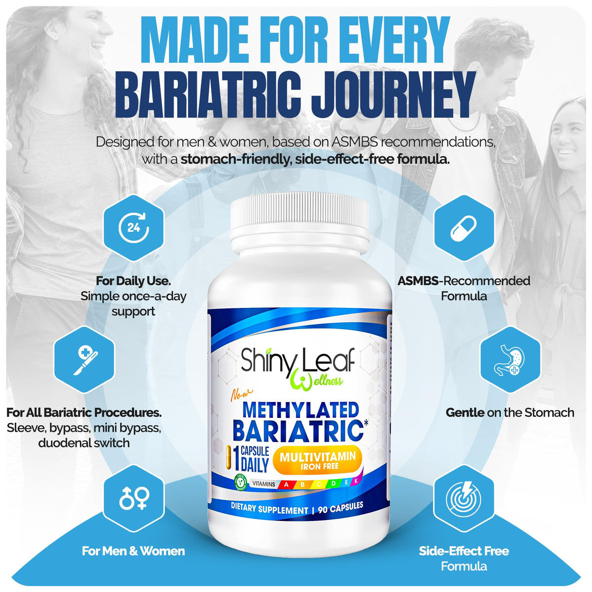 Shiny Leaf Bariatric Multivitamin Without Iron, Methylated B12, 90 Count