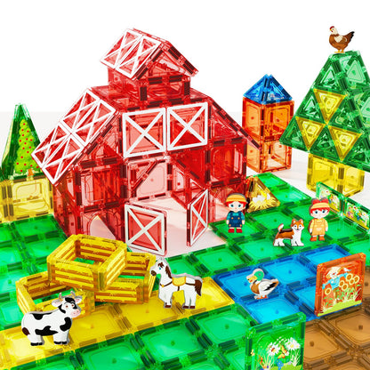 Magnetic Tiles Farm Animals Set, Immersive Storytelling Building Blocks for Toddlers 3-5, 3D Farm House STEM Toys with UV-Printed Realistic Animals, Compatible with All Major Brands