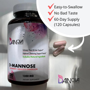 Dainova D Mannose 1350mg with Cranberry I D-Mannose Capsules for UTI Prevention, Urinary Tract Support, Urinary Tract Health for Women, & Cleanse. W/Hibiscus & Dandelion, 120 Veggie Capsules Dainova NutritionBuy Supplements Australia