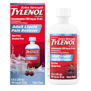 Tylenol Adult Liquid Pain Reliever and Fever Reducer, Extra Strength Liquid Acetaminophen for Fast Pain Relief for Headaches & Other Minor Pain, Cherry Flavor, Dye & Alcohol Free, 8 fl. oz