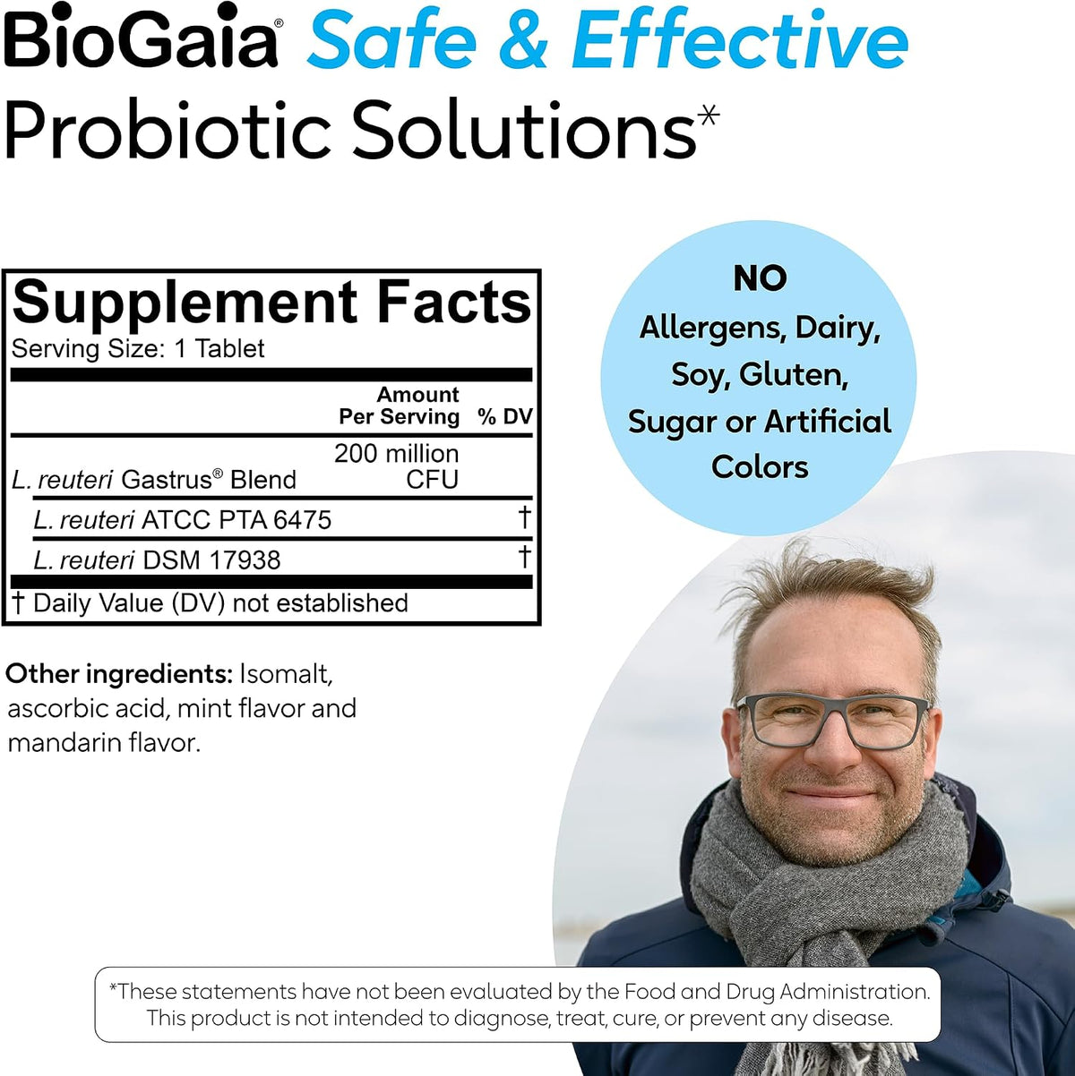 BioGaia Gastrus L reuteri Probiotic - 35 Years of Clinical Gut Research - L reuteri 6475 + 17938 Probiotics - Ease Gut Discomfort, Gas & Bloating - Promotes a Healthy Gut & Microbiome - 30 Chewables