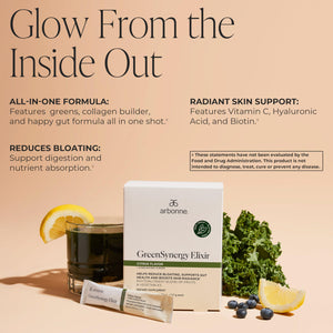 Arbonne GreenSynergy Elixir – Citrus-Flavored Greens Powder with 13 Digestive Enzymes, Vegan Collagen Builder, Probiotics, and Prebiotics – Supports Gut Health and Digestion – 30 Stick Packs ArbonneBuy Supplements Australia