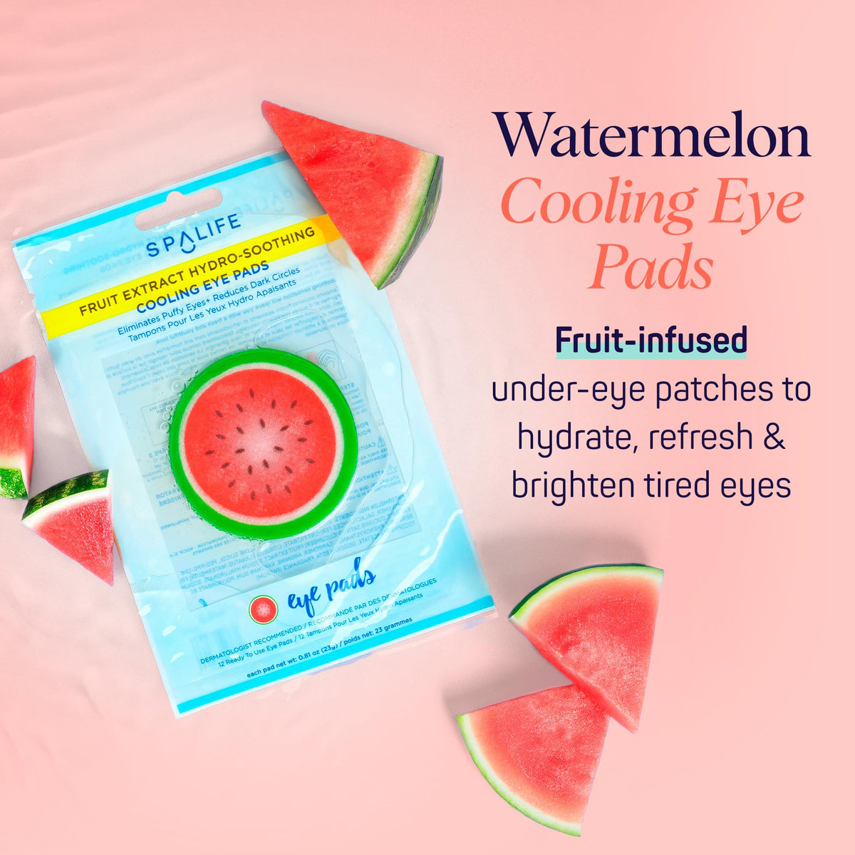 SpaLife Watermelon Cooling Eye Pads – 48 Hydrating Under Eye Patches for Puffiness, Dark Circles & Tired Eyes