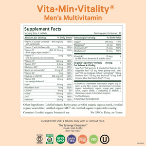 PURE SYNERGY Vita·Min·Vitality | Natural Multivitamin for Men | Men’s Daily Multivitamin Made with Organic Whole Foods | for Energy, Stress, and Immune Support (60 Tablets) PURE SYNERGY buy supplements Au