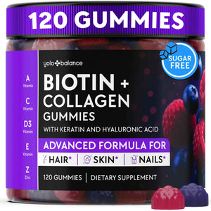 YOLOBALANCE Biotin Gummies 10000mcg for Hair Growth Support - Sugar Free Multi Collagen with Keratin, Silica & Hyaluronic Acid - Pectin Based