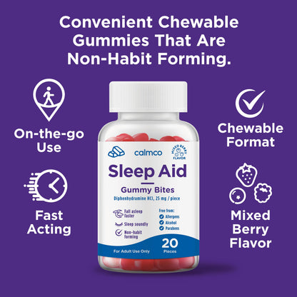 CalmCo Adult Sleep Aid Gummy Bites, Mixed Berry Flavor, 20 Count