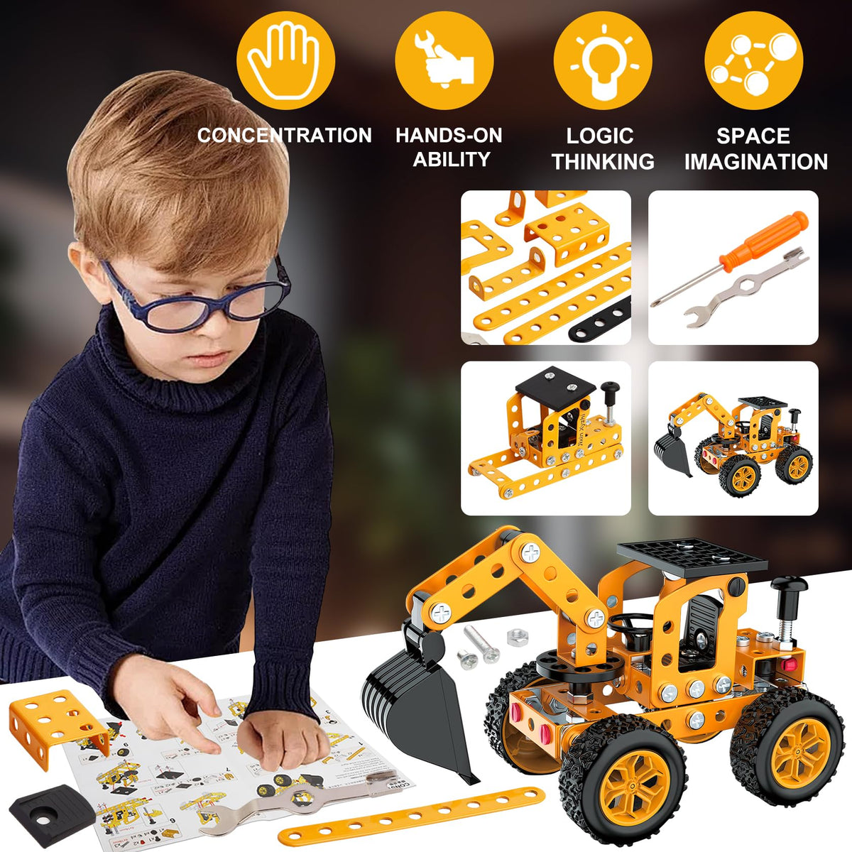 Jixin Xyzhi Construction Kits Stem Metal 3D Puzzle Machine Vehicle Model Car Construction Set Toy Parent-Child Interaction Play Sets Gifts for Children Age 4-16 Years