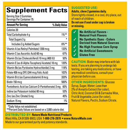 Nature Made Multivitamin Gummies, Mens & Womens Gummy Vitamins & Minerals, Adult Multivitamin Gummy, Daily Nutritional Support, 150 Vitamin Gummies, 75 Day Supply