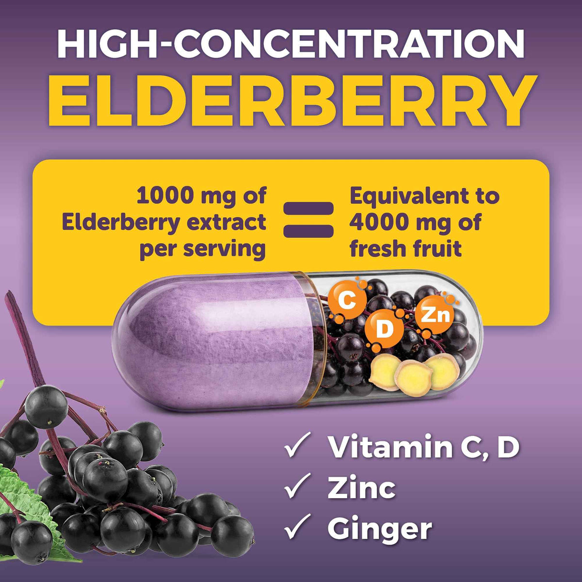 Viva Naturals Elderberry with Vitamin C and Zinc for Adults - 5 in 1 Sambucus Black Elderberry Capsules with Vitamin D3 5000 IU Immunity Supplement, Sambucus Elderberry Immune Support Supplement