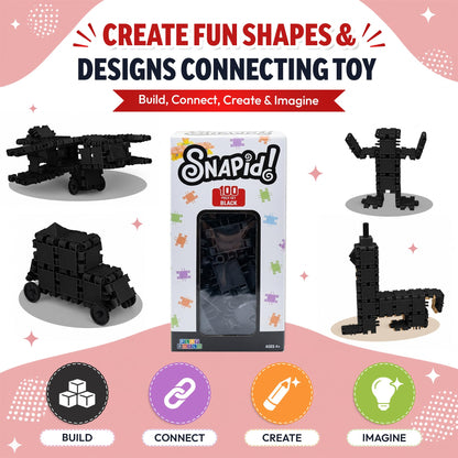 Play Build 100 Piece Black Snap Connecting Building Toy Set for Kids