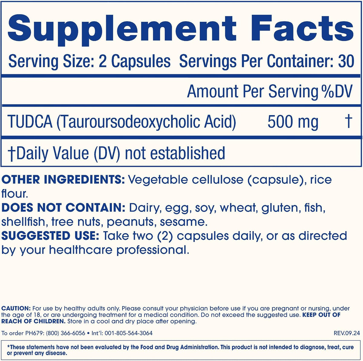 ProHealth Pure TUDCA - Clinically Studied - Third-Party Tested - 500 mg per Serving, 60 Capsules