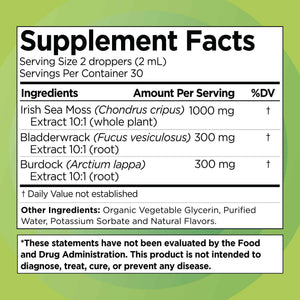Irish Sea Moss Drops - Citrus Berry Flavor - 92+ Essential Minerals & Vitamins - Energy, Skin, Gut, Recovery - Bladderwrack and Burdock Root - 2 fl. oz