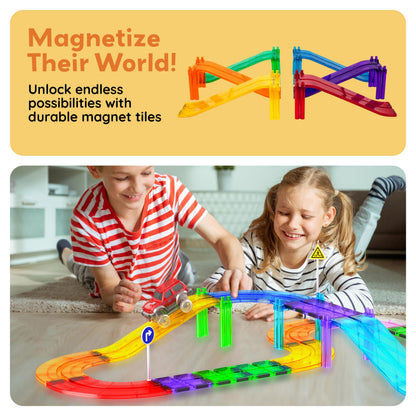 PicassoTiles 6 Piece Magnetic Tiles Race Track Ramp Accessories STEM Building Blocks Toys Magnet Tile Educational Construction Playset Boys Girls Brain Development and Creative Pretend Play Toy PTR06