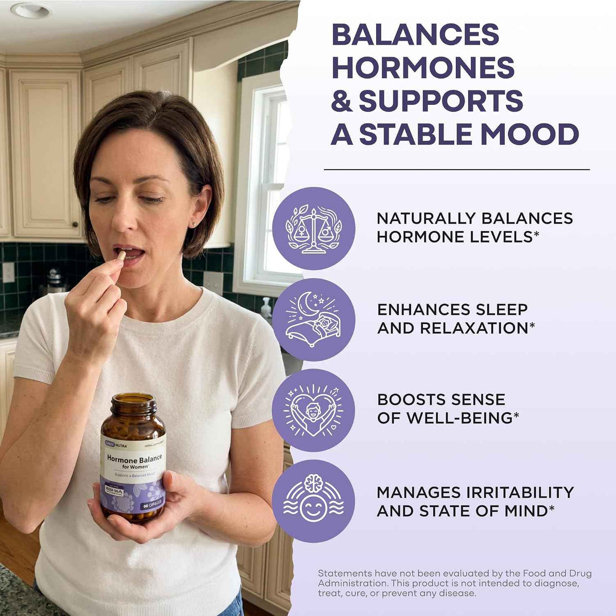 Hormone Balance for Women - Natural Mood Supplement - PMS Relief and Menopause Support - Featuring Clinically Studied KSM-66 Ashwagandha (90 Capsules)