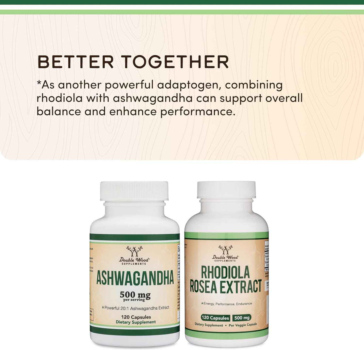 Ashwagandha Capsules, 120 Count (500mg Extract 20:1 Potency) Adaptogen Stress Relief by Double Wood