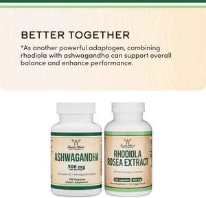 Ashwagandha Capsules, 120 Count (500mg Extract 20:1 Potency) Adaptogen Stress Relief by Double Wood