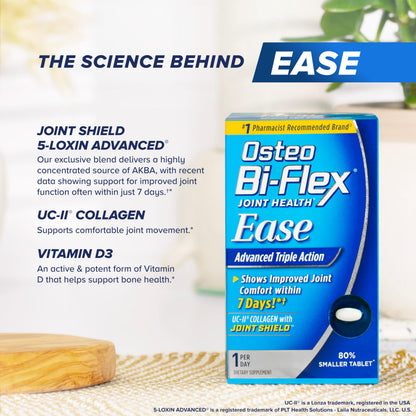Osteo Bi-Flex Ease Mini Tablet Triple Action UC-II Collagen Supplement with Vitamin D, Improve Joint Function, Strength, Flexibility, Mobility 28 Mini Tabs