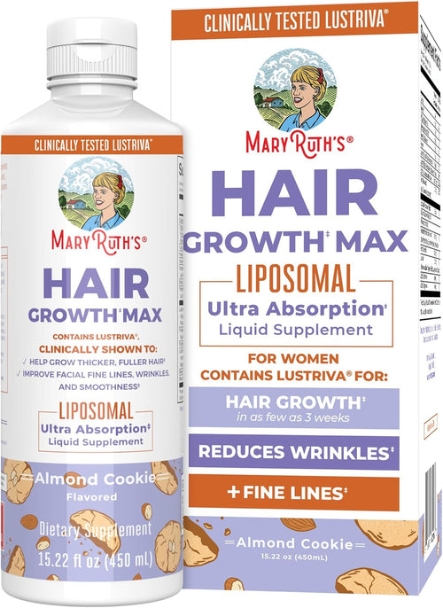 MaryRuth's Hair Growth Max Liposomal for Women - Lustriva + Biotin 10000mcg + Pumpkin Seed Oil - Thicker Hair - Hair Care - Wrinkles, Fine Lines, Skin Care - Ages 18+ - CLP Certified - 15.22 Fl Oz