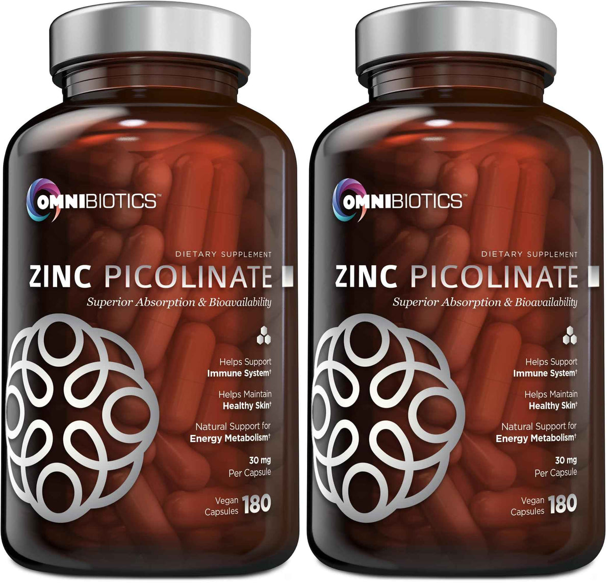 OmniBiotics Zinc Picolinate 30mg Supplement - High Absorption Zinc for Immune System, Healthy Skin, and Energy Support - 180 Vegan Capsules