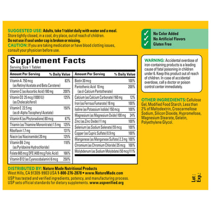 Nature Made Multivitamin Tablets with Iron, Multivitamin for Women and Men for Daily Nutritional Support, Multi Vitamins for Adults, 130 Tablets, 130 Day Supply
