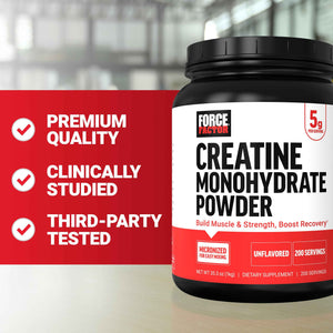 Force Factor Creatine Monohydrate Powder, 5g Micronized Dose to Support Muscle Growth, Strength, Recovery, Cognitive Health & Memory, Unflavored, 200 Servings