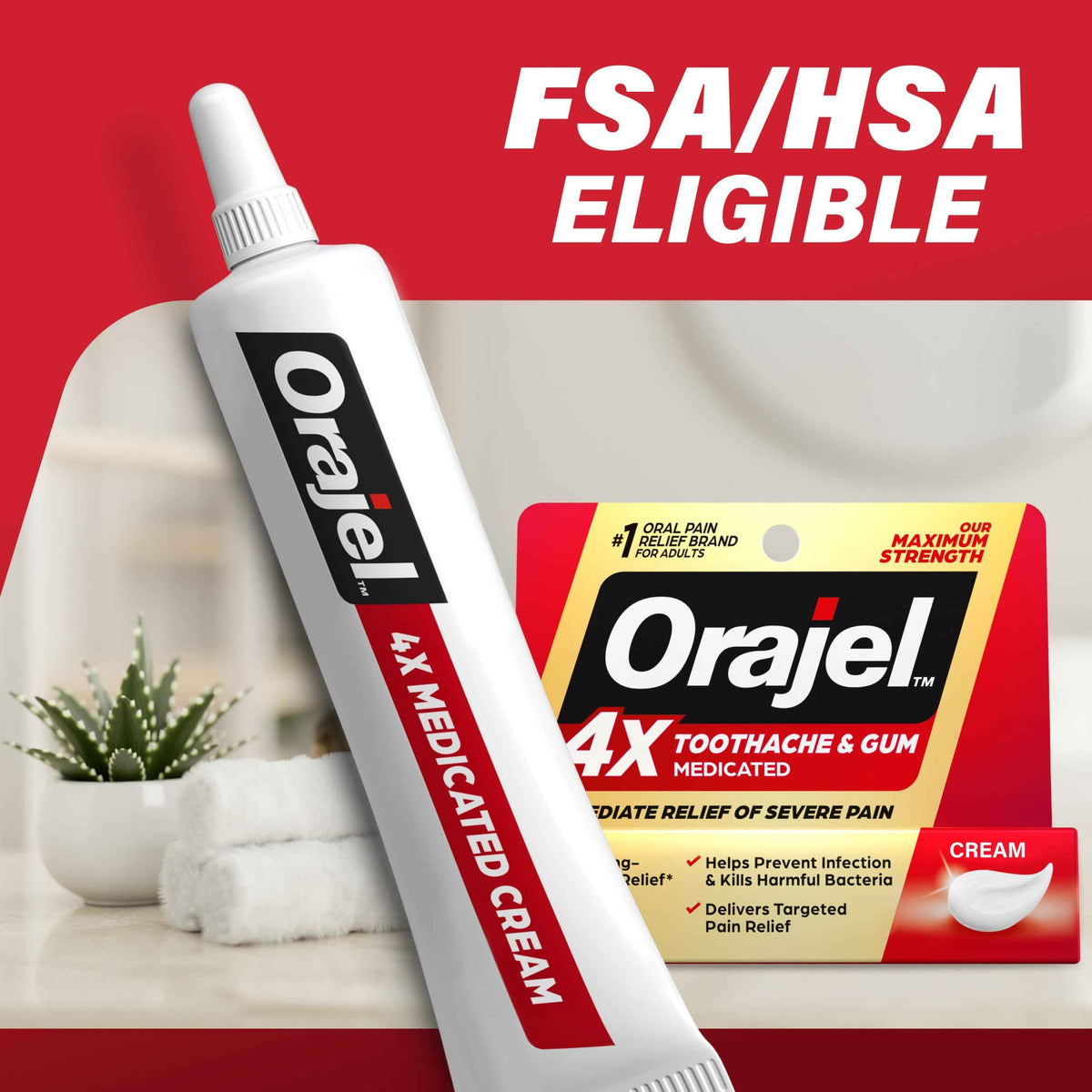 Orajel 4X for Toothache & Gum Pain: Severe Cream Tube 0.33oz- From Oral Pain Relief Brand