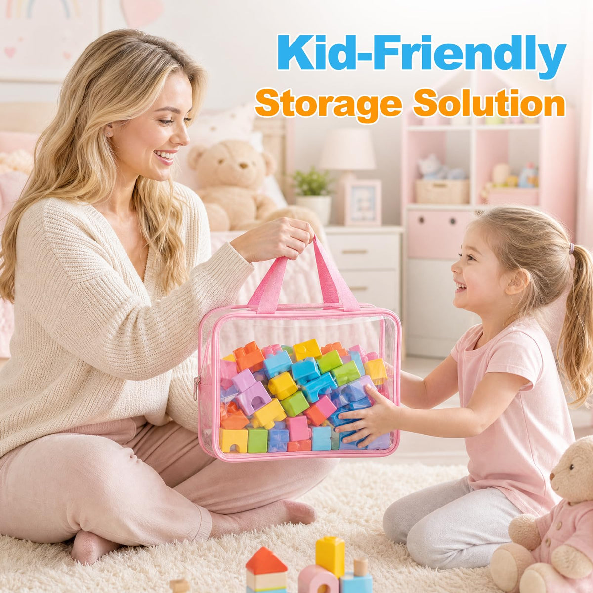 Etbndta 8 Pack Clear Toy Storage Bags with Zipper, Large Capacity PVC Plastic Toy Organizers and Storage for Puzzles, Lego Blocks, Board Game, Magnatiles, Stackable Bags with Labels for Home, Travel