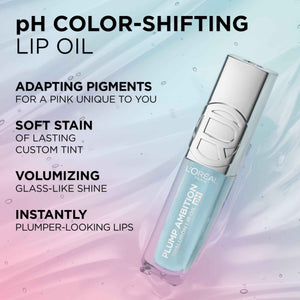 L'Oreal Paris Plump Ambition pH Hyaluron Lip Oil, Color Shifting Lip Tint with 24HR Hydration, Volumizing Shine and Lasting Color, 090 pH Berry Noir