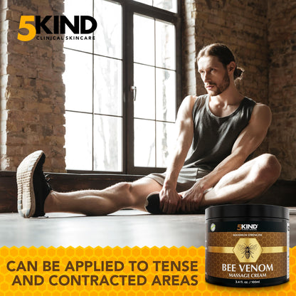 5kind Maximum Strength Bee Venom Cream - Naturally Massage Joints & Muscles, Lower Back, Knee, Neck, Shoulder, Hip & Feet - Responsibly Sourced Premium Bee Venom Cream 3.4 Fl Oz
