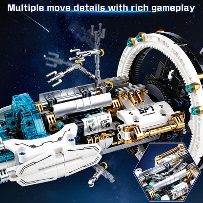 Spaceship Building Set for kids, Space Building Blocks with Light & Motor