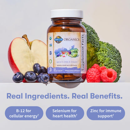 Garden of Life Once Daily Whole Food Multivitamin for Men, Organic Mens Vitamins & Minerals, Vitamin C, Zinc, Vegan, for Health & Well-Being, 60 Tablets