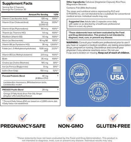 PREGGO Prenatal Vitamin + Probiotic with Folate & Choline - 30-Day Supply