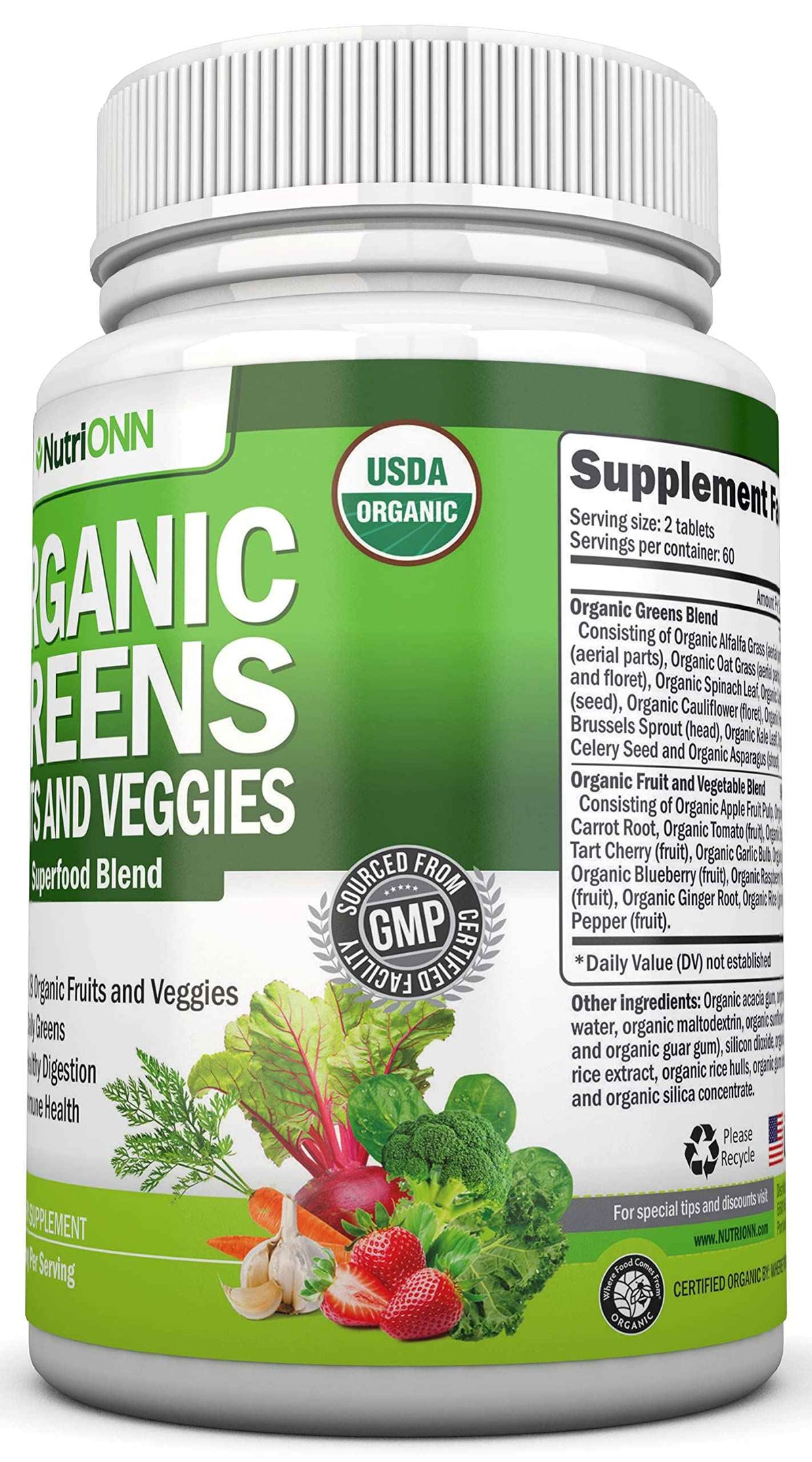 Organic Super Greens Capsules - Fruit And Vegetable Supplements - 120 Count - 28 USDA Organic & Vegan Premium Ingredients - Superfood Blend For Immune Health, Digestion & Energy - Whole Food Vitamins