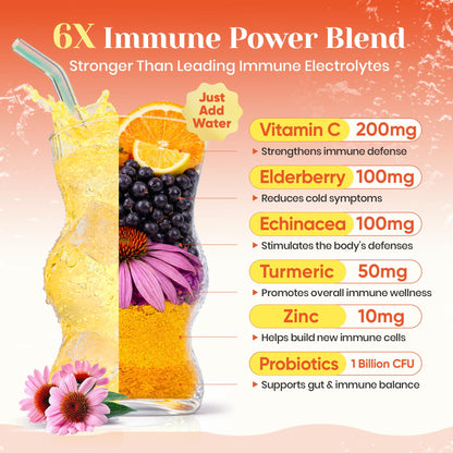 Venture Pal 2-in-1 Hydration + Immune Electrolytes Powder Packets with 7 Electrolytes & 6 Vitamins, Elderberry, Turmeric, Echinacea - Liquid Daily IV Drink Mix