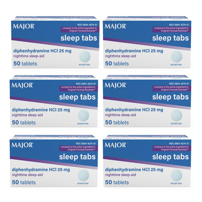 MAJOR Sleep Aid Tabs, Diphenhydramine HCl 25 mg, 50 Count (6-Pack)