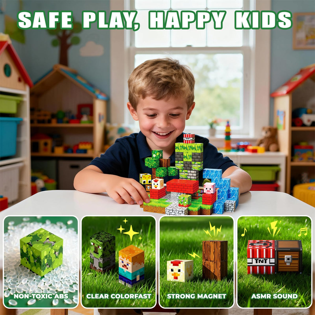 SSAWER Magnetic Blocks Toys for Kids, 100PCS 0.8in Magnetic Building Blocks, Magnetic Cubes, Sensory Stacking Toys for STEM Constructions Magnet Blocks for Boys Girls Age 4 5 6 7 8-12 Birthday Gifts