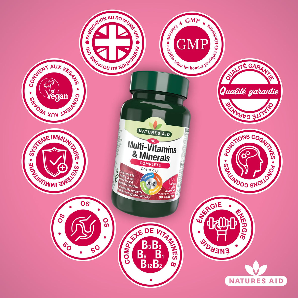 Natures Aid Multivitamins and Minerals, 90 Count (Pack of 1), (Packing may vary)