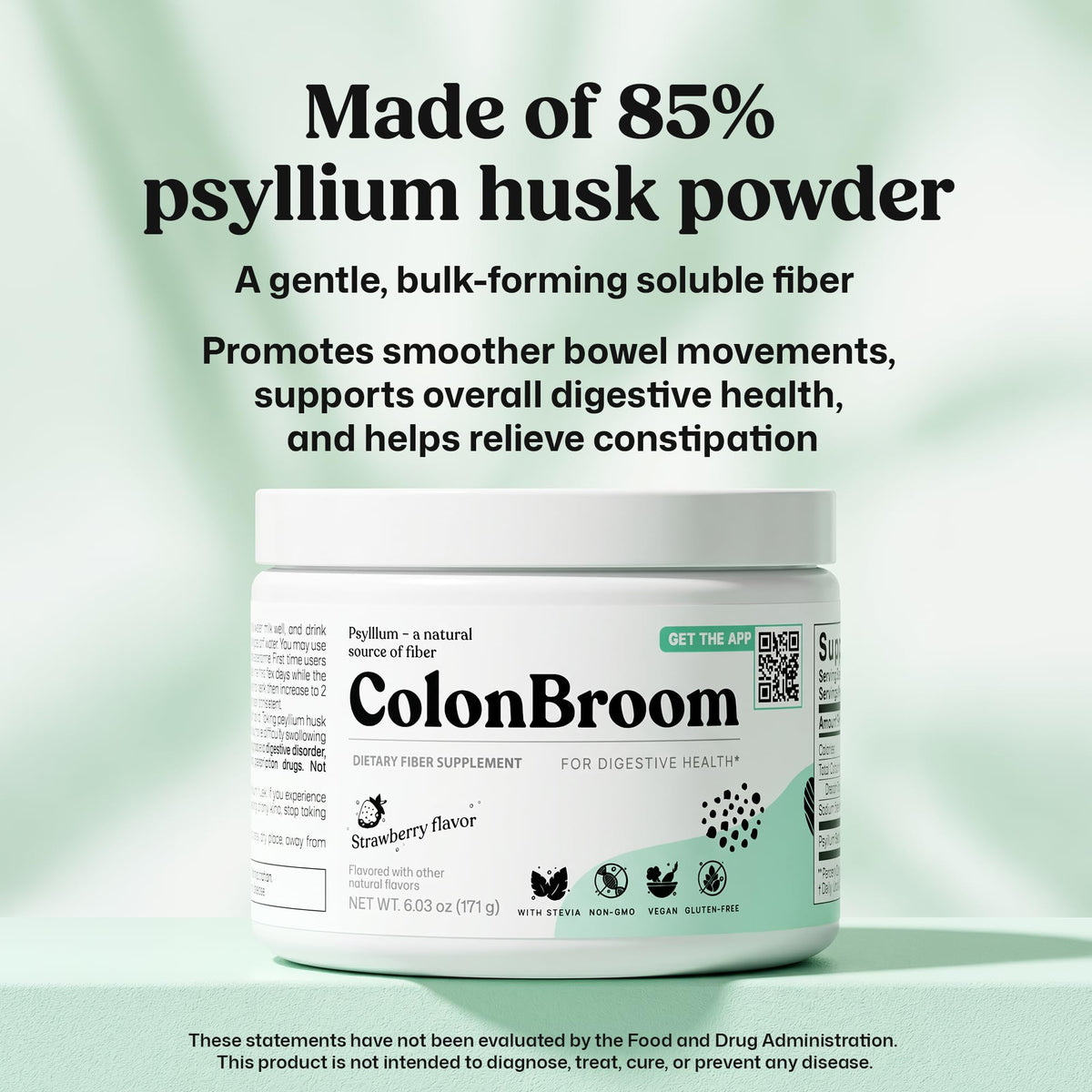 ColonBroom Psyllium Husk Powder (Strawberry, 30 Servings) - Colon Cleanse for Bloating Relief & Gut Health - Colon Broom Fiber Powder Drink - Vegan, Gluten Free, Non-GMO Fiber Powder Supplement