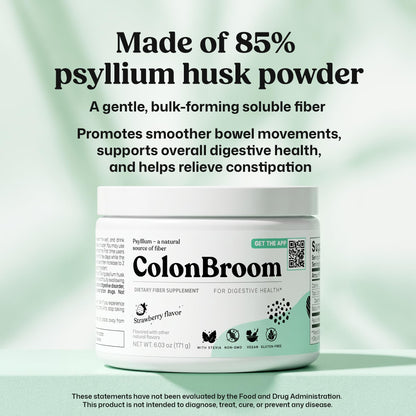 ColonBroom Psyllium Husk Powder (Strawberry, 30 Servings) - Colon Cleanse for Bloating Relief & Gut Health - Colon Broom Fiber Powder Drink - Vegan, Gluten Free, Non-GMO Fiber Powder Supplement