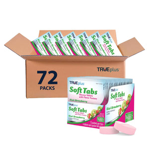 TRUEplus Soft Tabs Glucose Tablets, Cherry Pop Flavor, 4 Count, 12 Packs - Chewable Tablets, 16g Fast-Acting Carbohydrates, Fat Free, Gluten Free, Boosts Energy, Great Tasting and Easy to Use
